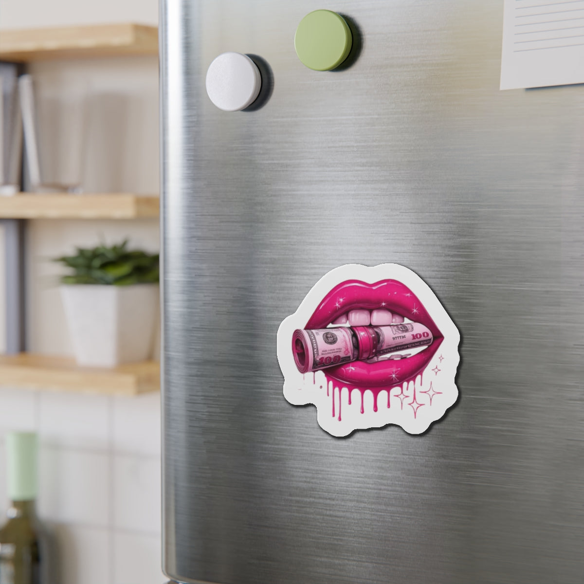 Trendy Die-Cut Magnet - Glamorous Money Lips Design