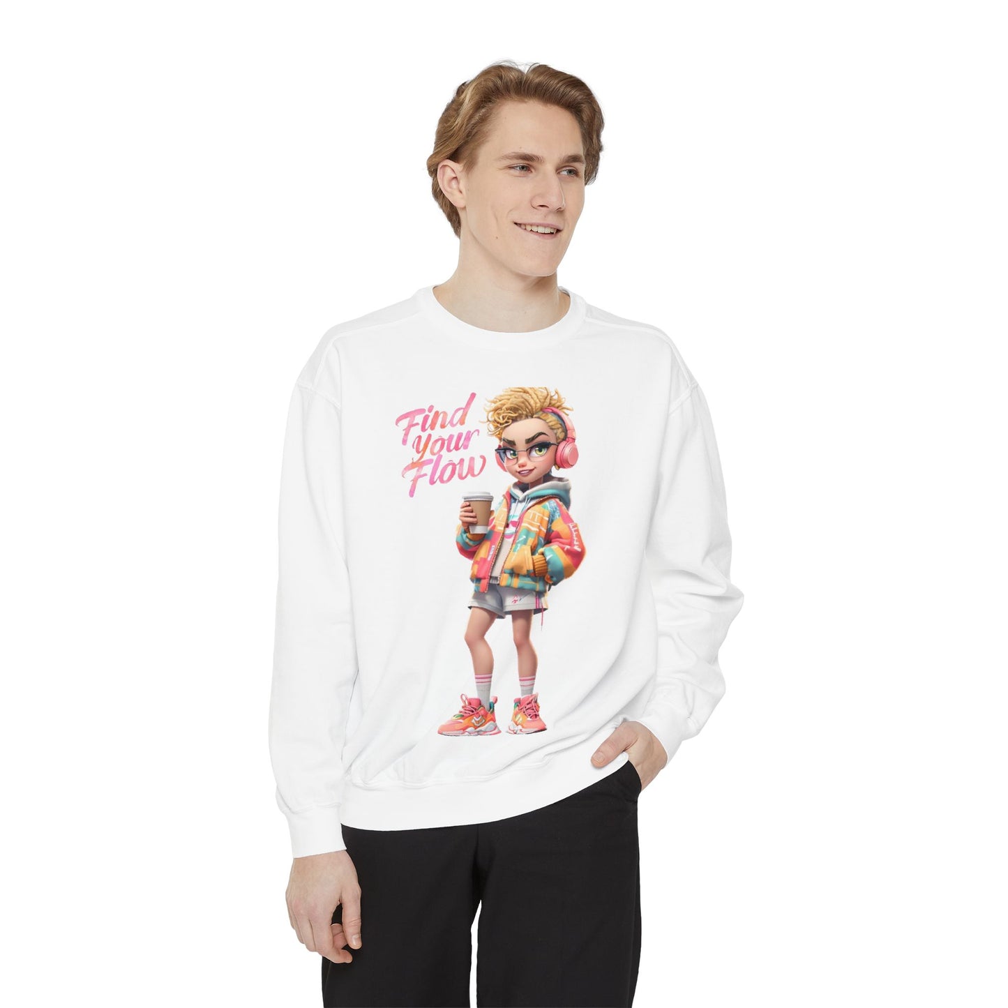 Find Your Flow Unisex Garment-Dyed Sweatshirt - Trendy Casual Style