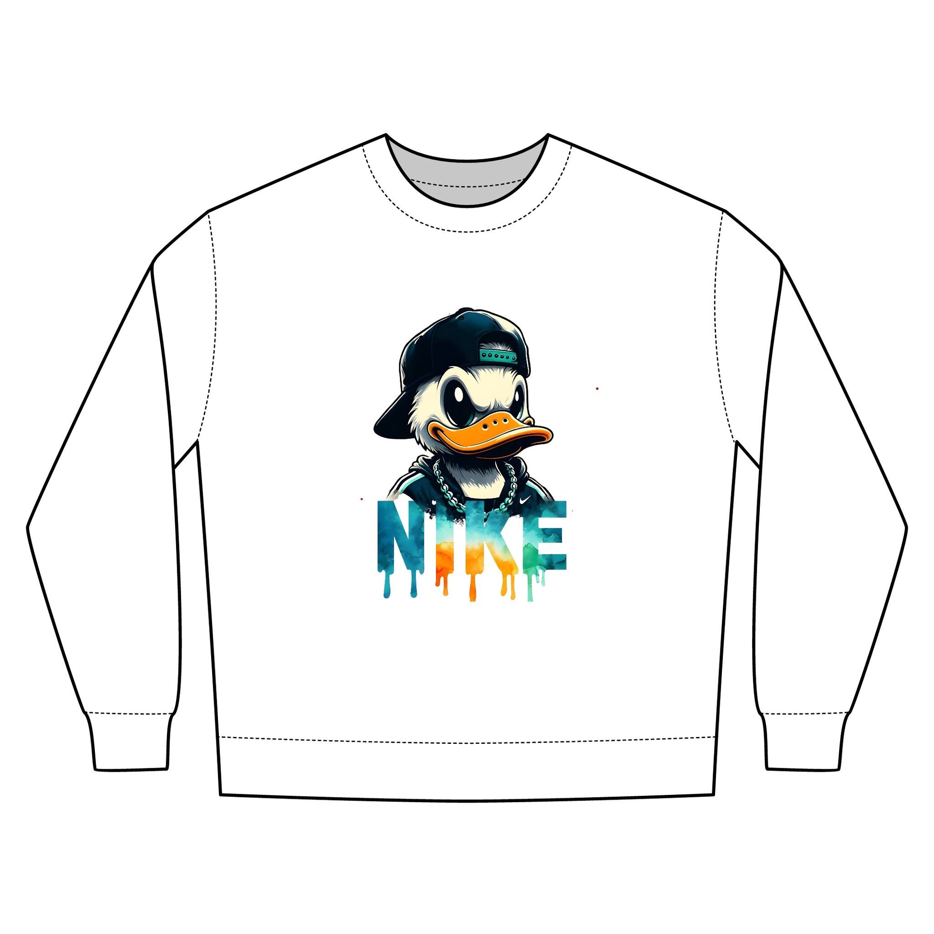Trendy Urban Crewneck Sweatshirt with Graffiti Duck Design