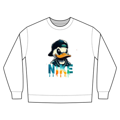 Trendy Urban Crewneck Sweatshirt with Graffiti Duck Design