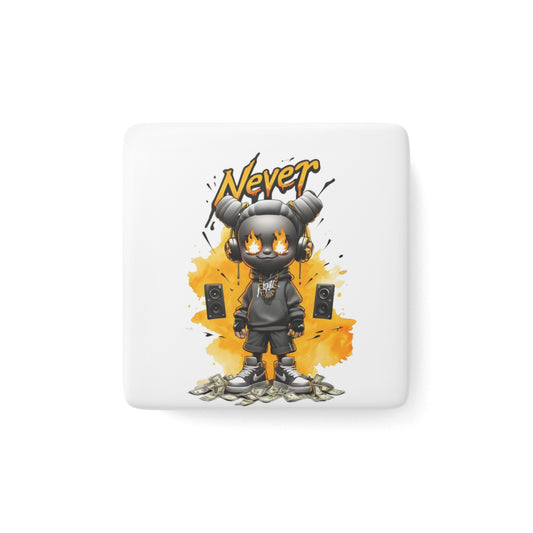 Never Give Up Porcelain Magnet - Square | Urban Street Art Design for Motivational Decor