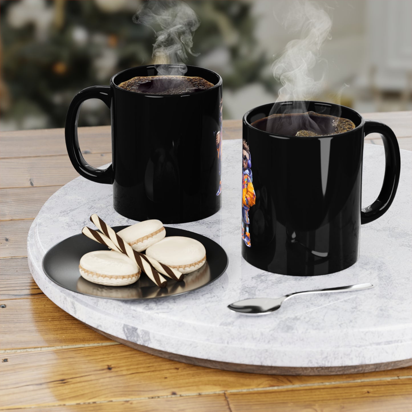 Trendy Black Coffee Mug with Cool Character Design - 11oz