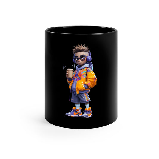 Trendy Black Coffee Mug with Cool Character Design - 11oz