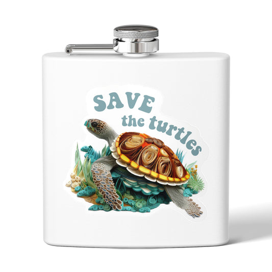 Flask - Eco-Friendly Stainless Steel &quot;Save the Turtles&quot; Design