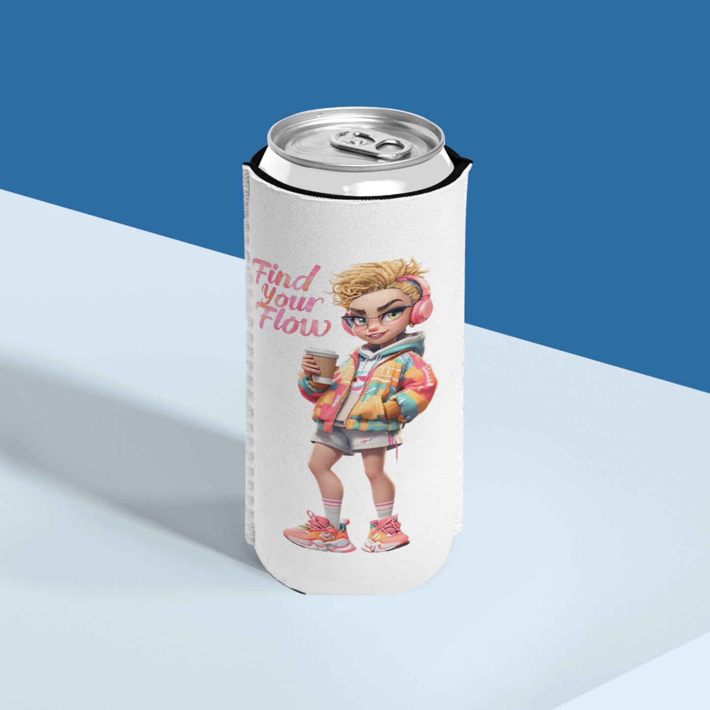 Stylish Slim Can Cooler - "Find Your Flow" Design