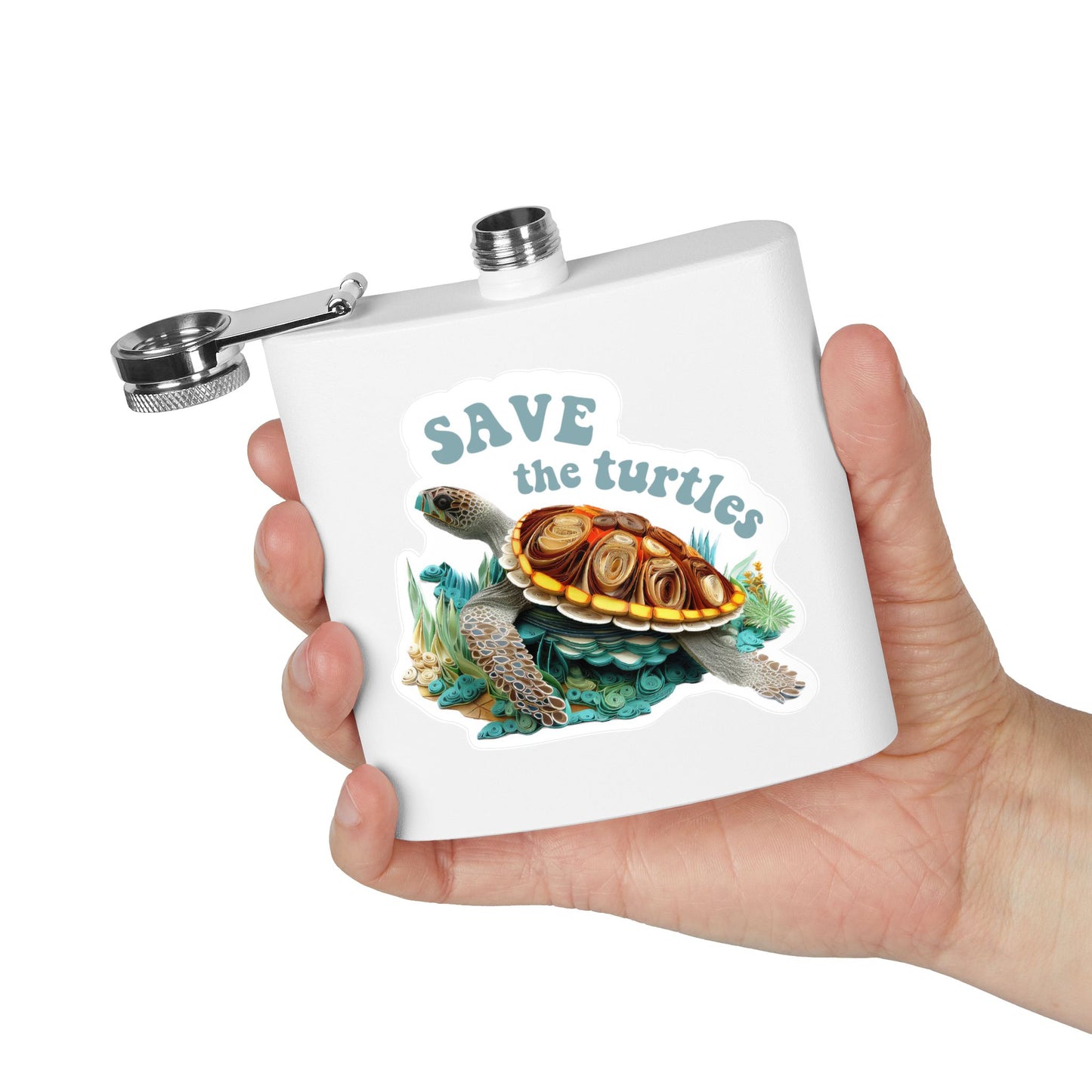 Flask - Eco-Friendly Stainless Steel &quot;Save the Turtles&quot; Design