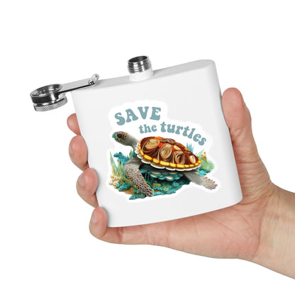 Flask - Eco-Friendly Stainless Steel &quot;Save the Turtles&quot; Design