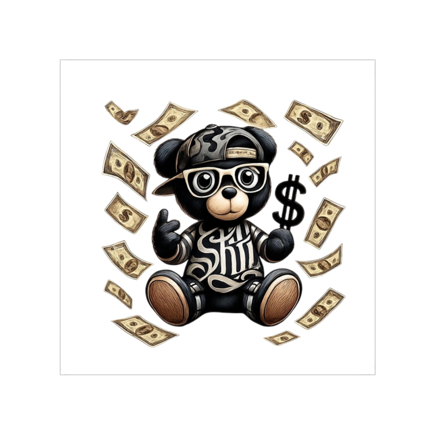 Trendy Bear Money Outdoor Sticker - Cool Vinyl Decal for Car, Laptop & More
