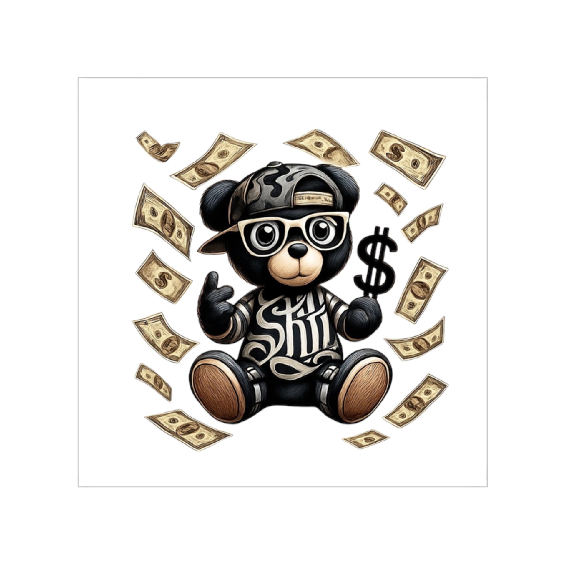Trendy Bear Money Outdoor Sticker - Cool Vinyl Decal for Car, Laptop & More