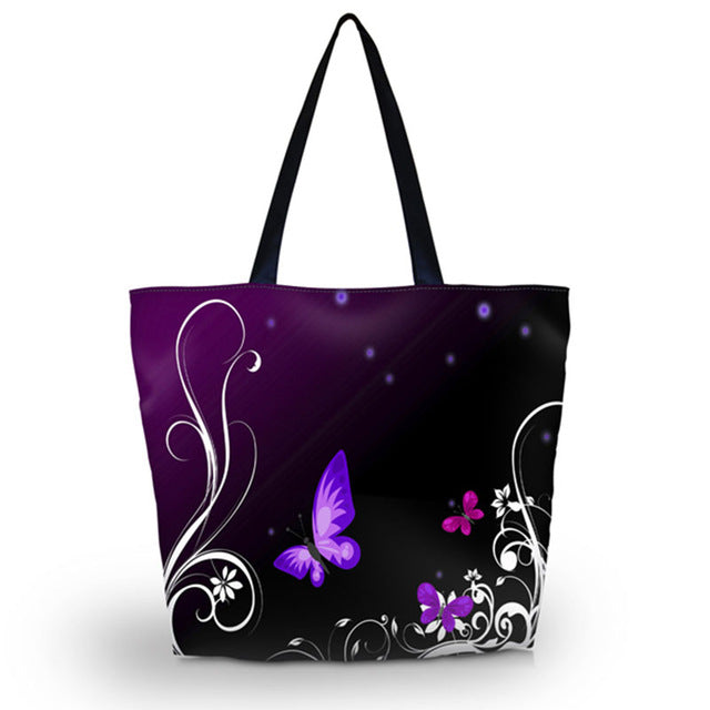 Purple Butterfly Soft Foldable Tote Bag
