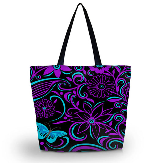 Purple Butterfly Soft Foldable Tote Bag